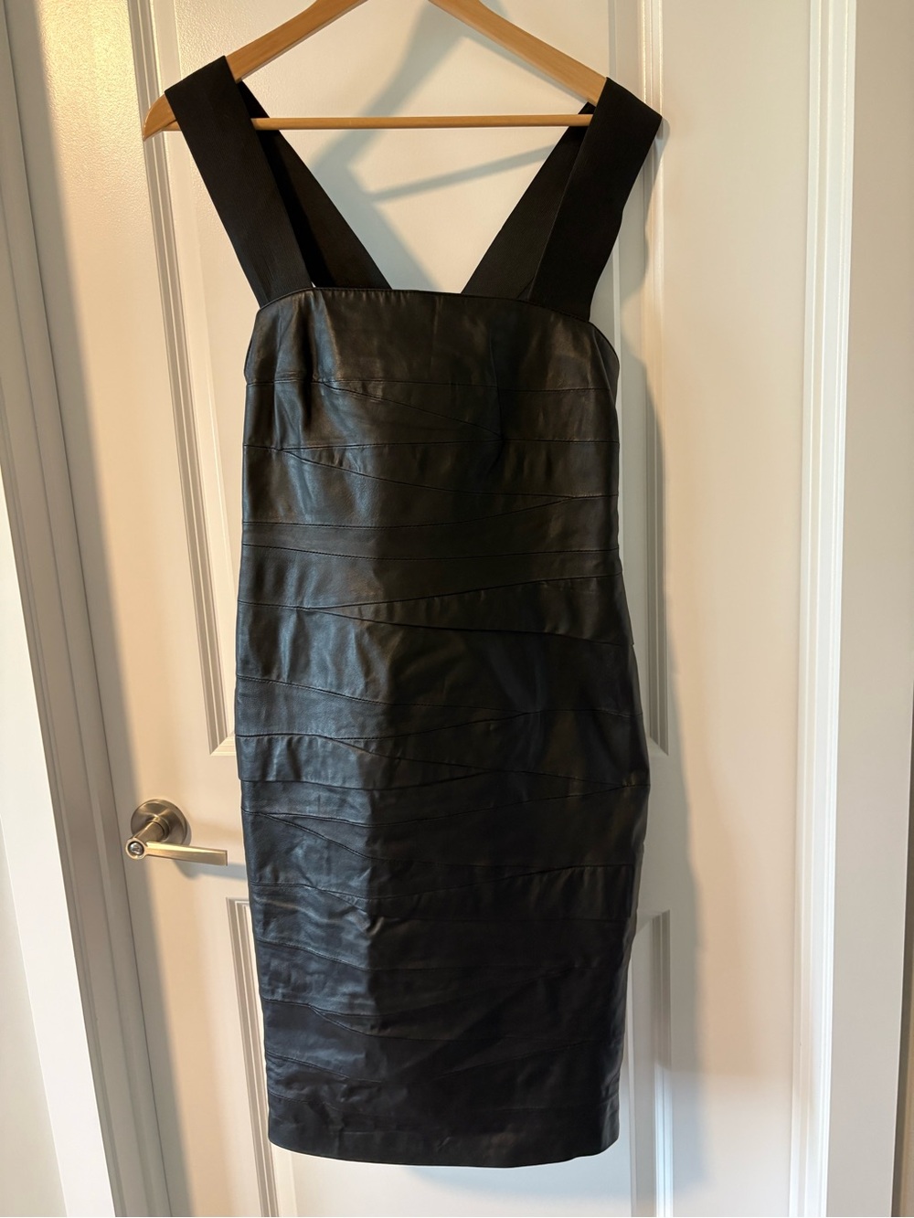 NWT Vintage Linea Domani Black Leather Bandage Bodycon Dress Size 16